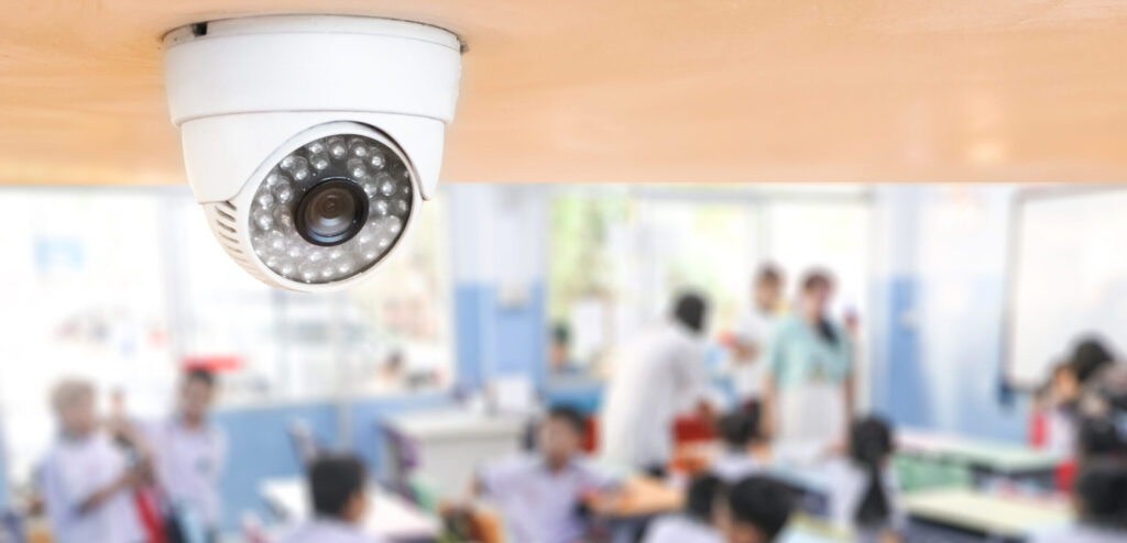 Security camera monitoring in school classroom